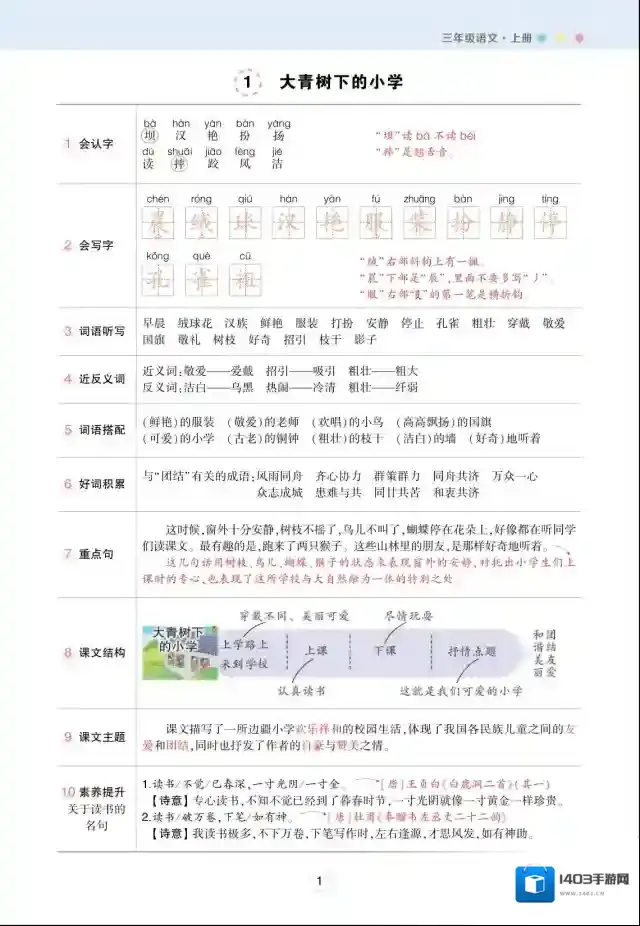 状元语文笔记年级上册